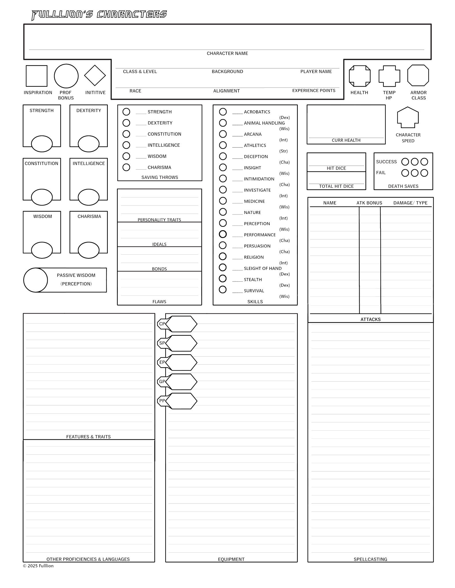 Character Sheet Template